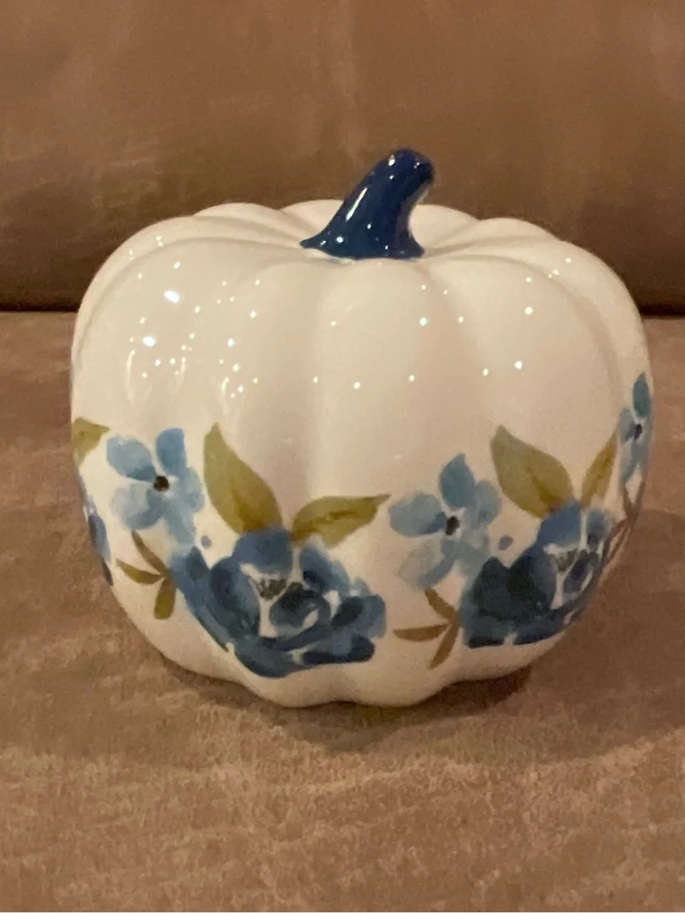 Ceramic Blue Floral Pumpkin